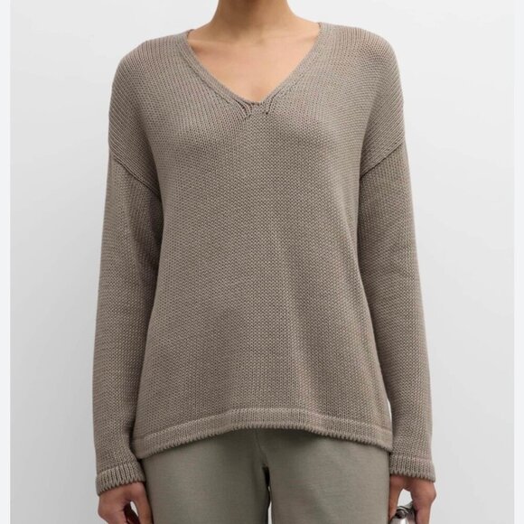 Eileen Fisher Organic Cotton Jersey Knit Sweater Size M Taupe Cozy Comfort - Picture 1 of 10